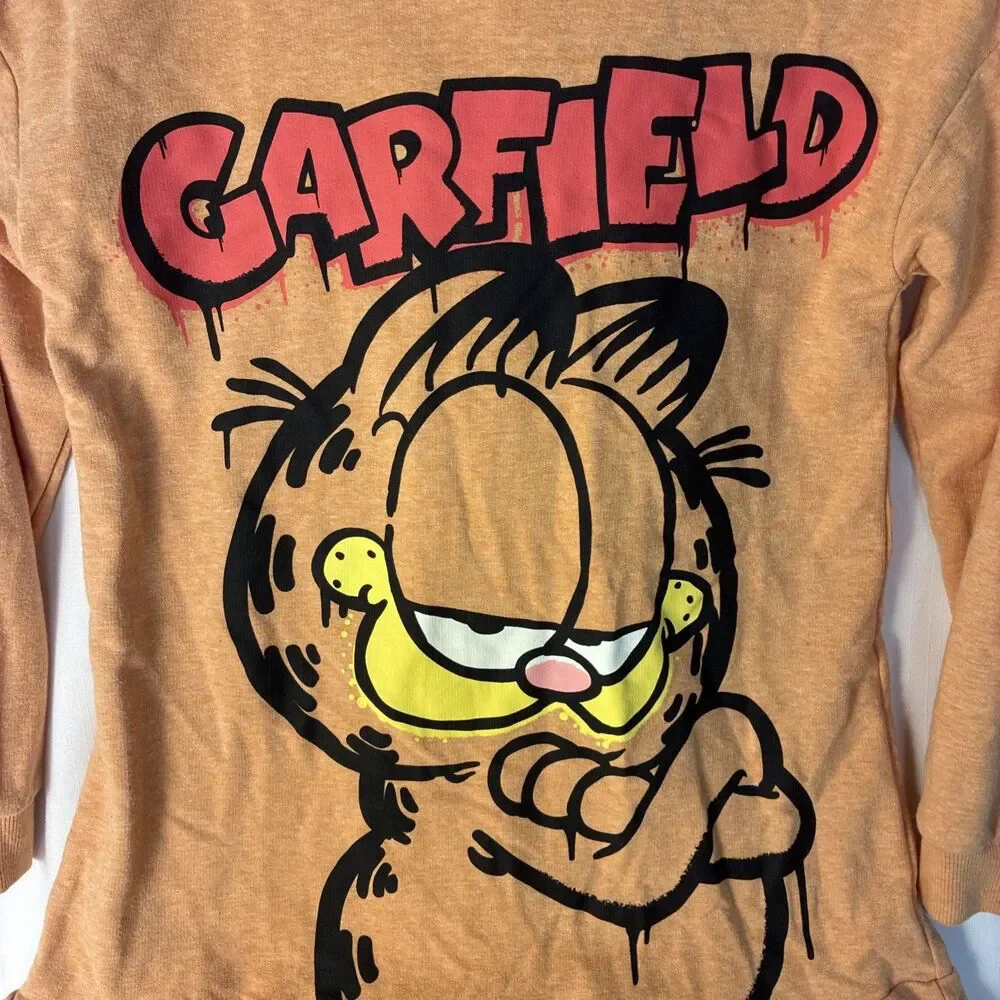 Garfield Kids Girls Character Hooded Cotton Ruffle Long Sleeve Dress Orange XS